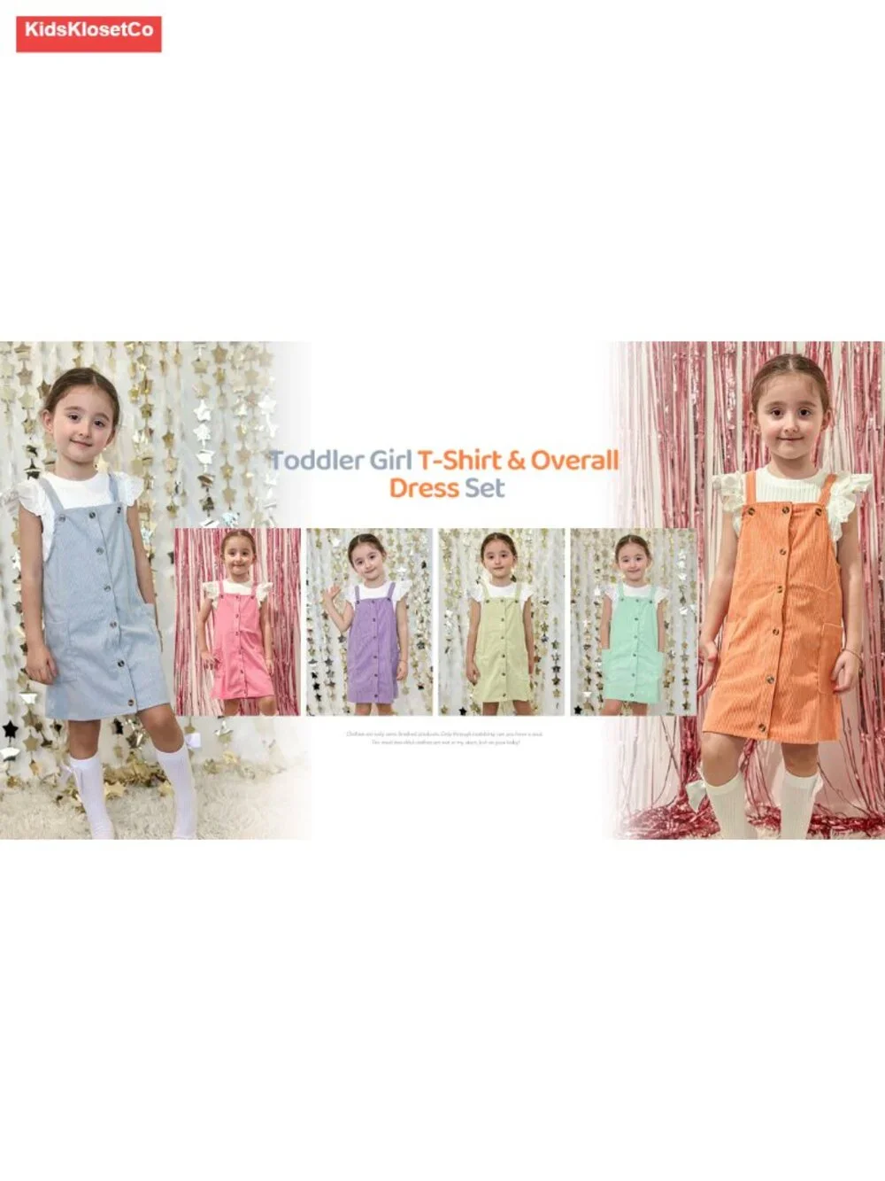 Toddler Girl Corduroy Button Down Overall Dress Set with Butterfly Sleeve Tee